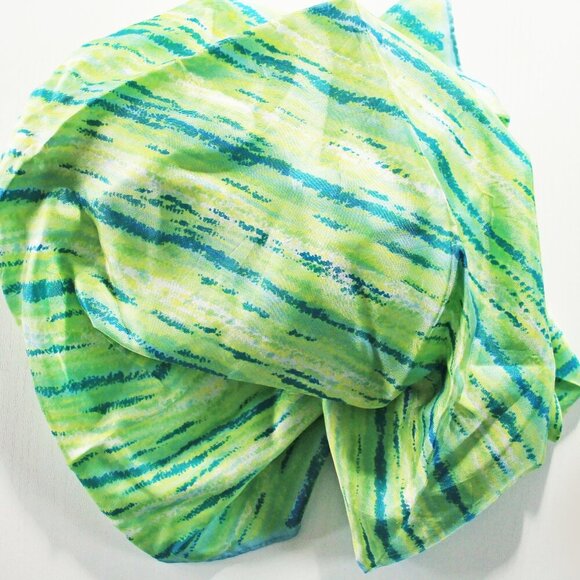 Vintage Green Blue Scarf Square Abstract Design Made in Japan 100% Aceta… - Picture 3 of 4